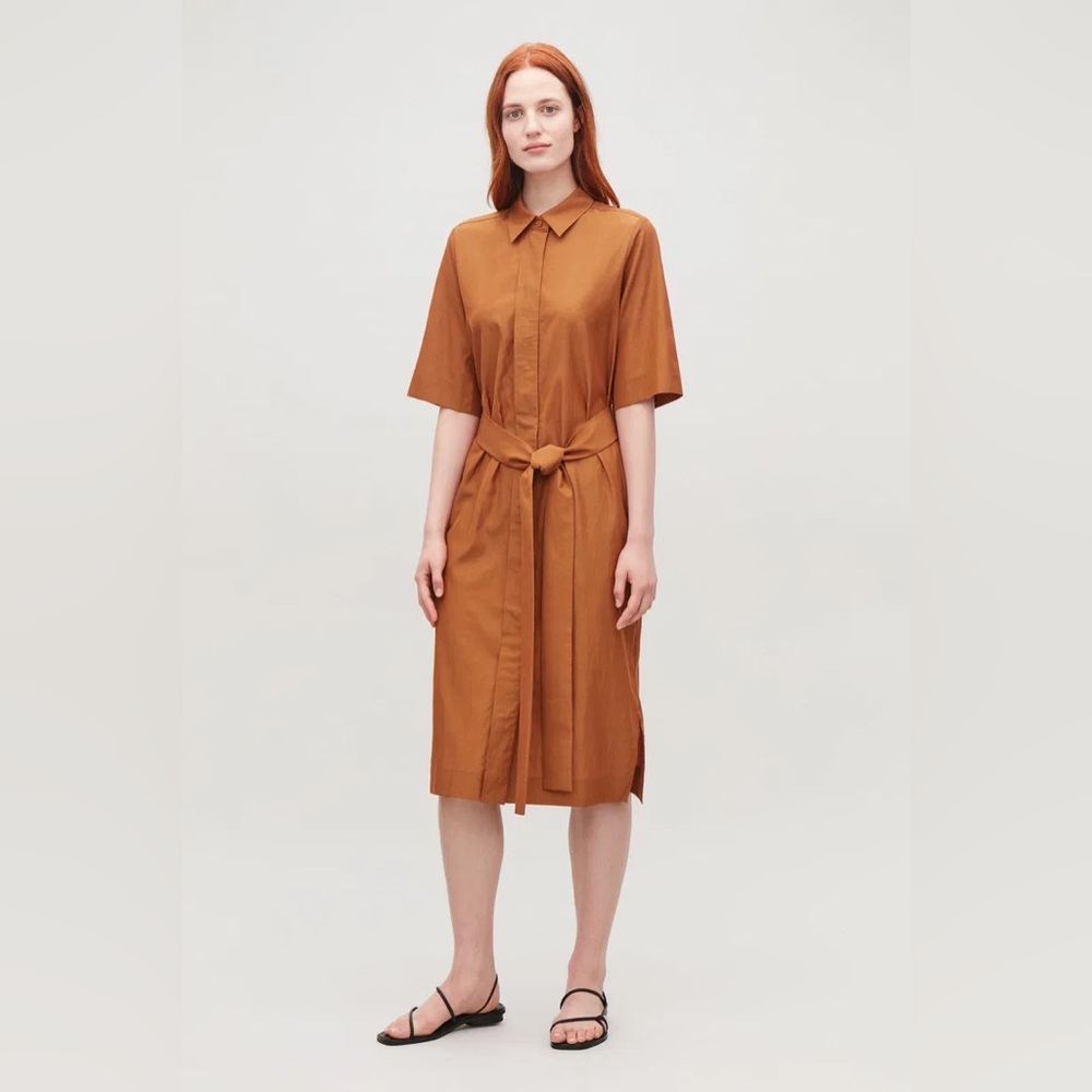 COS Belted Shirt Midi Dress Size 10 Terracotta